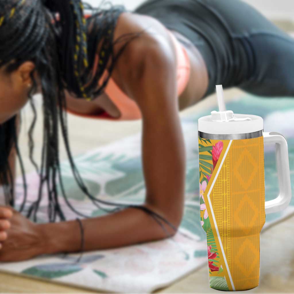 Afro Tropical Flowers Tumbler With Handle Yellow Version LT18