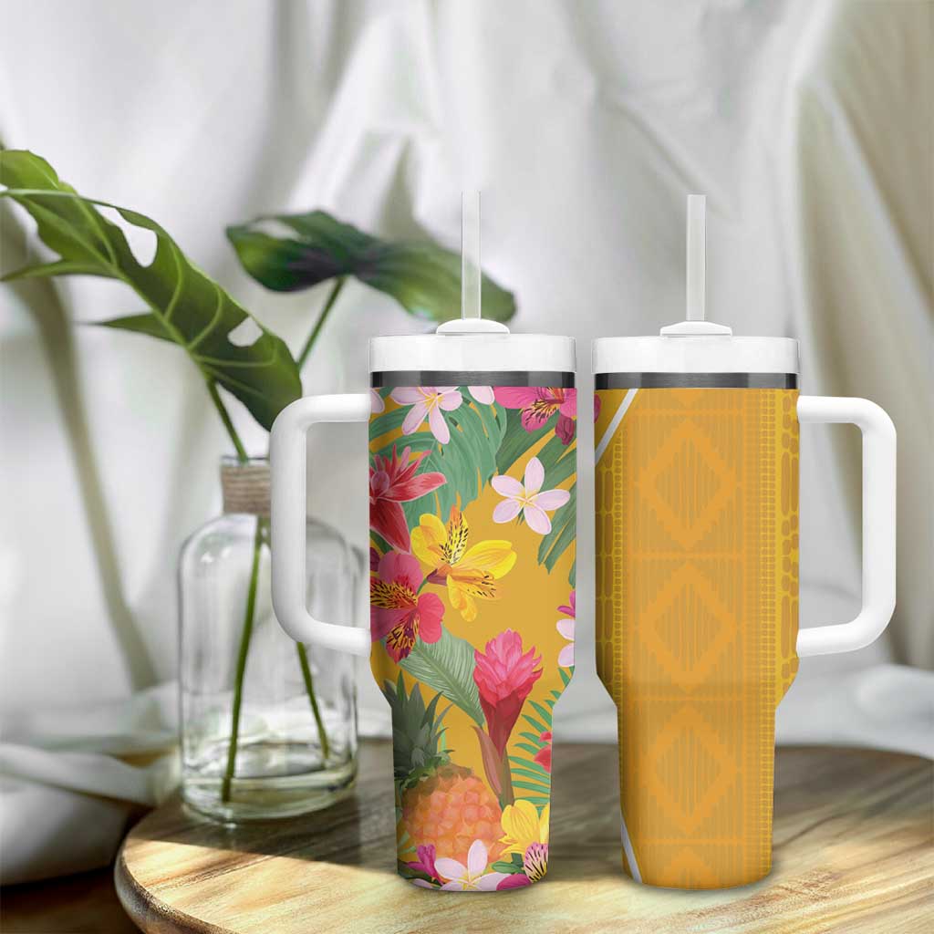 Afro Tropical Flowers Tumbler With Handle Yellow Version LT18