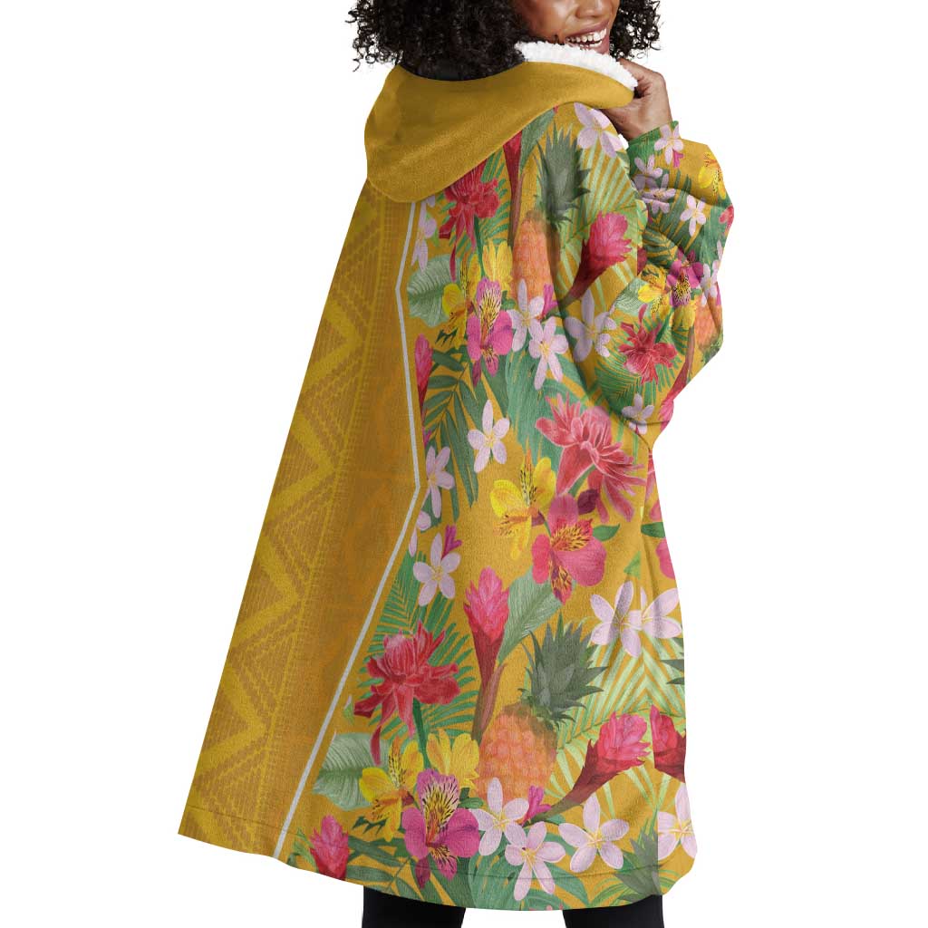Afro Tropical Flowers Wearable Blanket Hoodie Yellow Version LT18