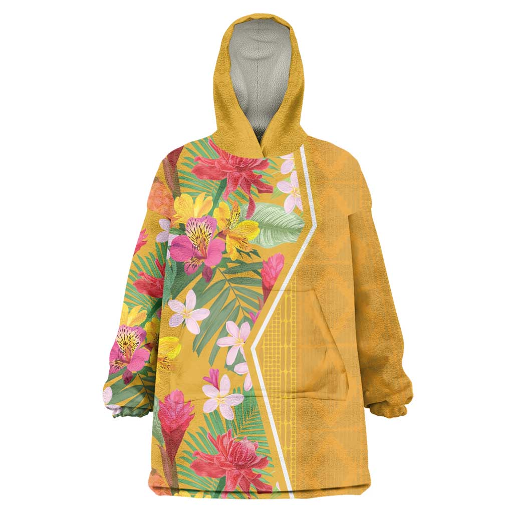 Afro Tropical Flowers Wearable Blanket Hoodie Yellow Version LT18