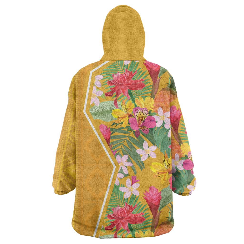 Afro Tropical Flowers Wearable Blanket Hoodie Yellow Version LT18