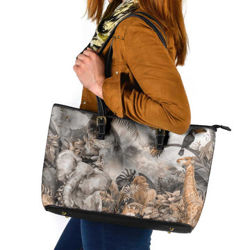 Africa Safari Animals Leather Tote Bag LT18