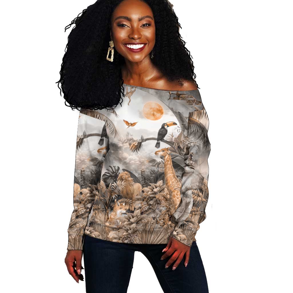 Afro Safari Animals Off Shoulder Sweater LT18