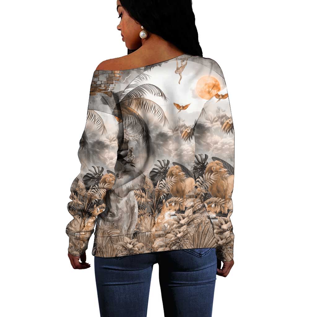 Afro Safari Animals Off Shoulder Sweater LT18