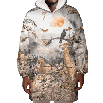 Afro Safari Animals Wearable Blanket Hoodie LT18