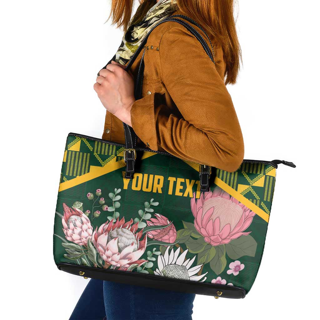 Personalized South Africa King Protea Leather Tote Bag With Kente Patterns LT18