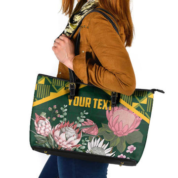 Personalized South Africa King Protea Leather Tote Bag With Kente Patterns LT18