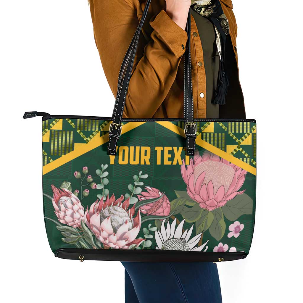 Personalized South Africa King Protea Leather Tote Bag With Kente Patterns LT18