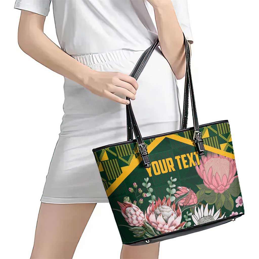 Personalized South Africa King Protea Leather Tote Bag With Kente Patterns LT18