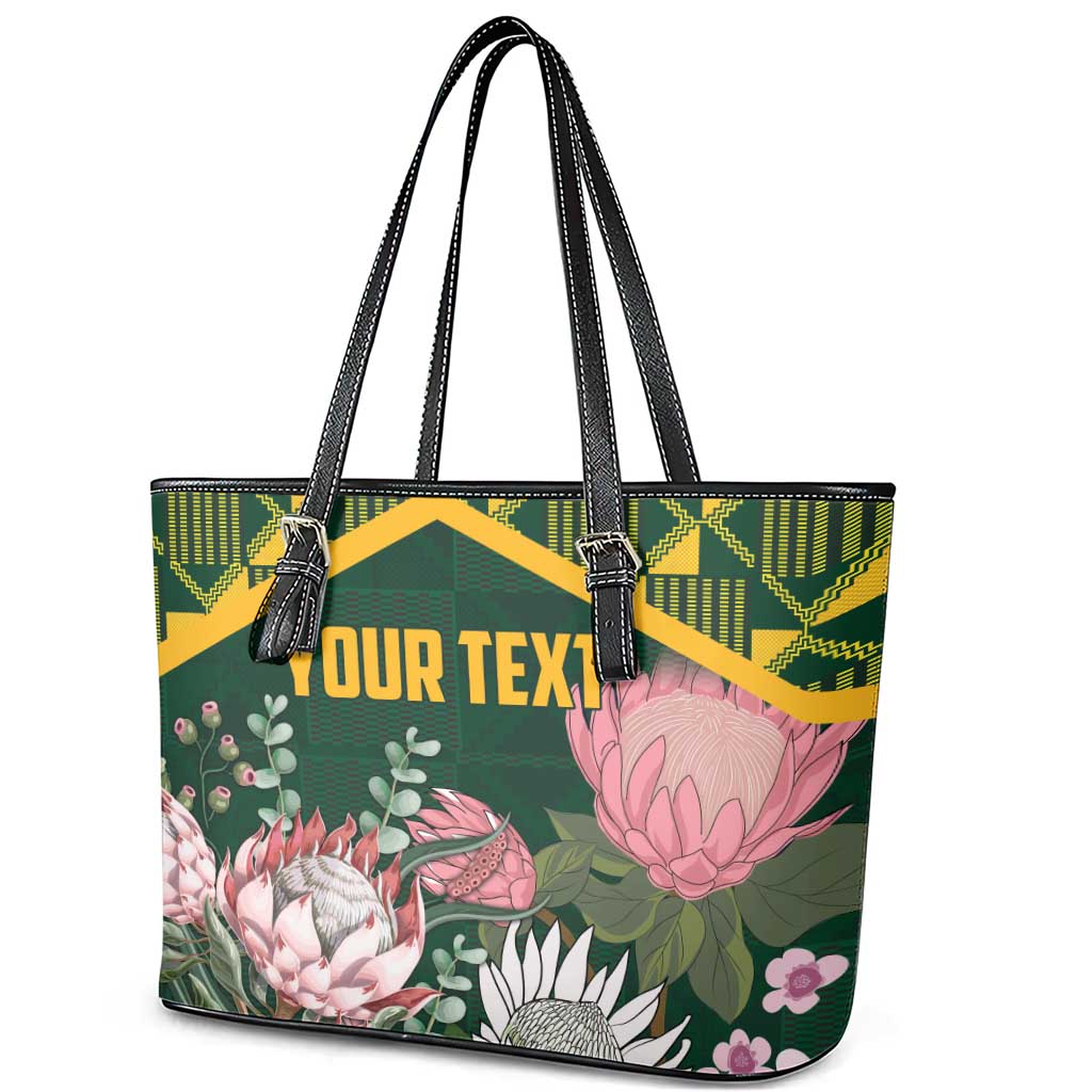 Personalized South Africa King Protea Leather Tote Bag With Kente Patterns LT18