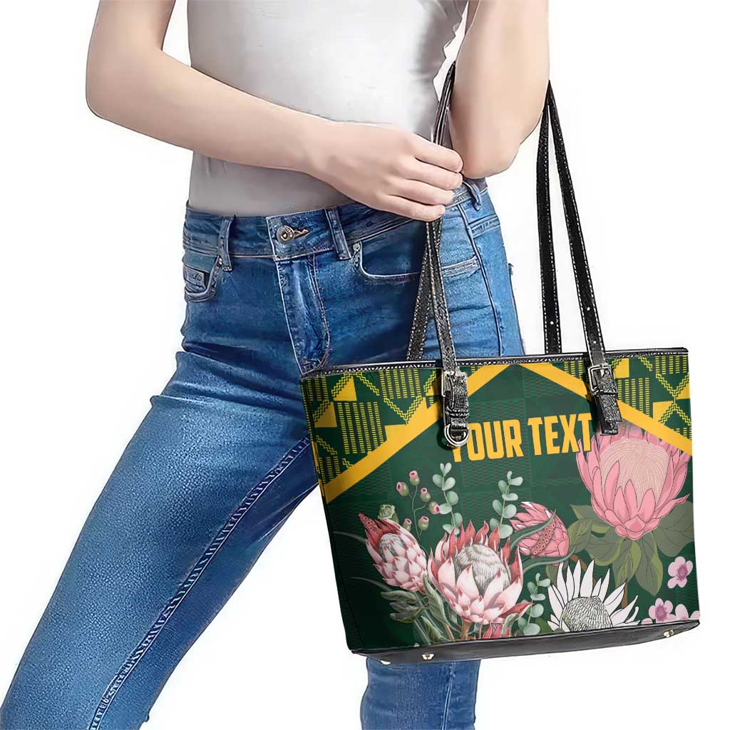 Personalized South Africa King Protea Leather Tote Bag With Kente Patterns LT18