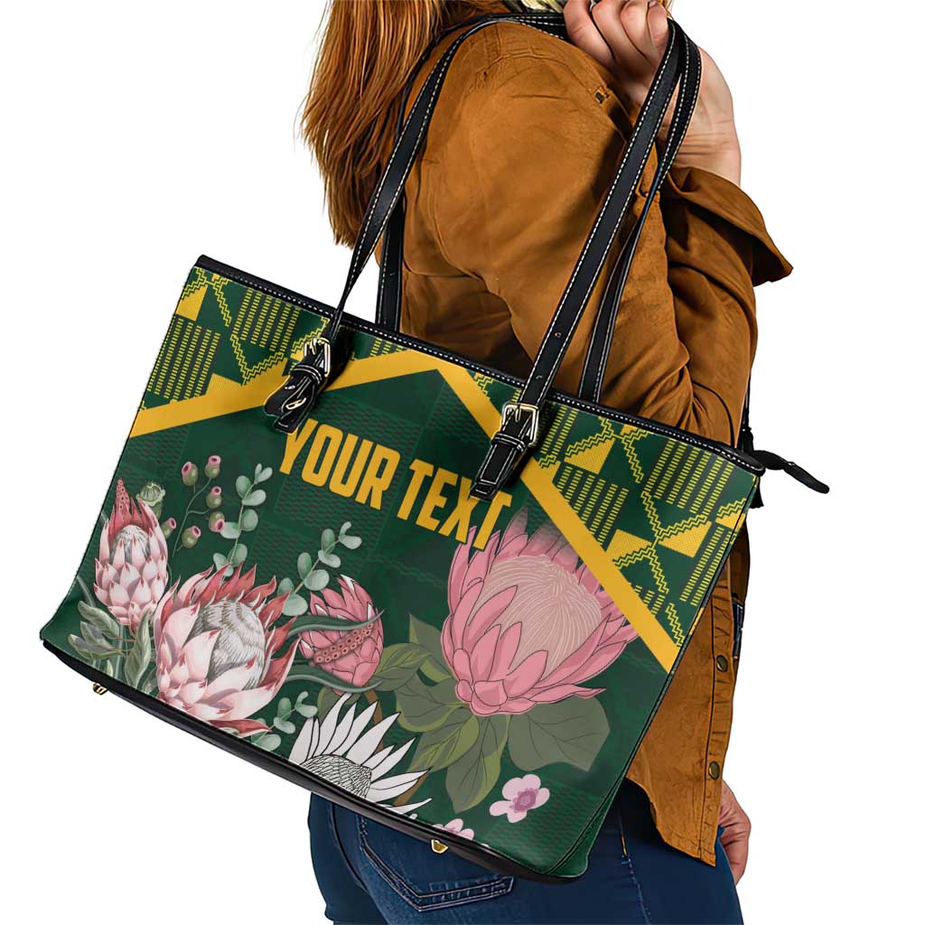 Personalized South Africa King Protea Leather Tote Bag With Kente Patterns LT18