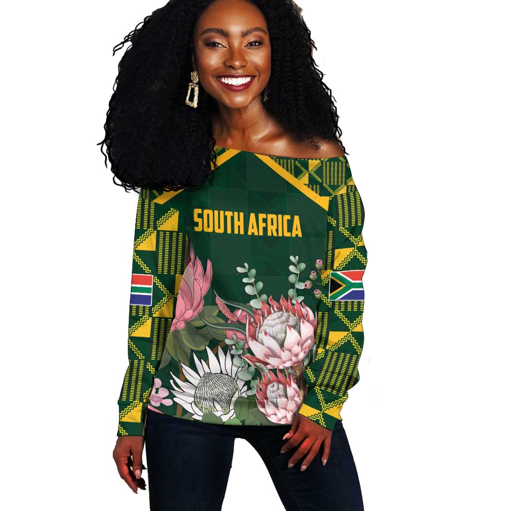 Personalized South Africa With Afro King Protea Off Shoulder Sweater Kente Patterns LT18