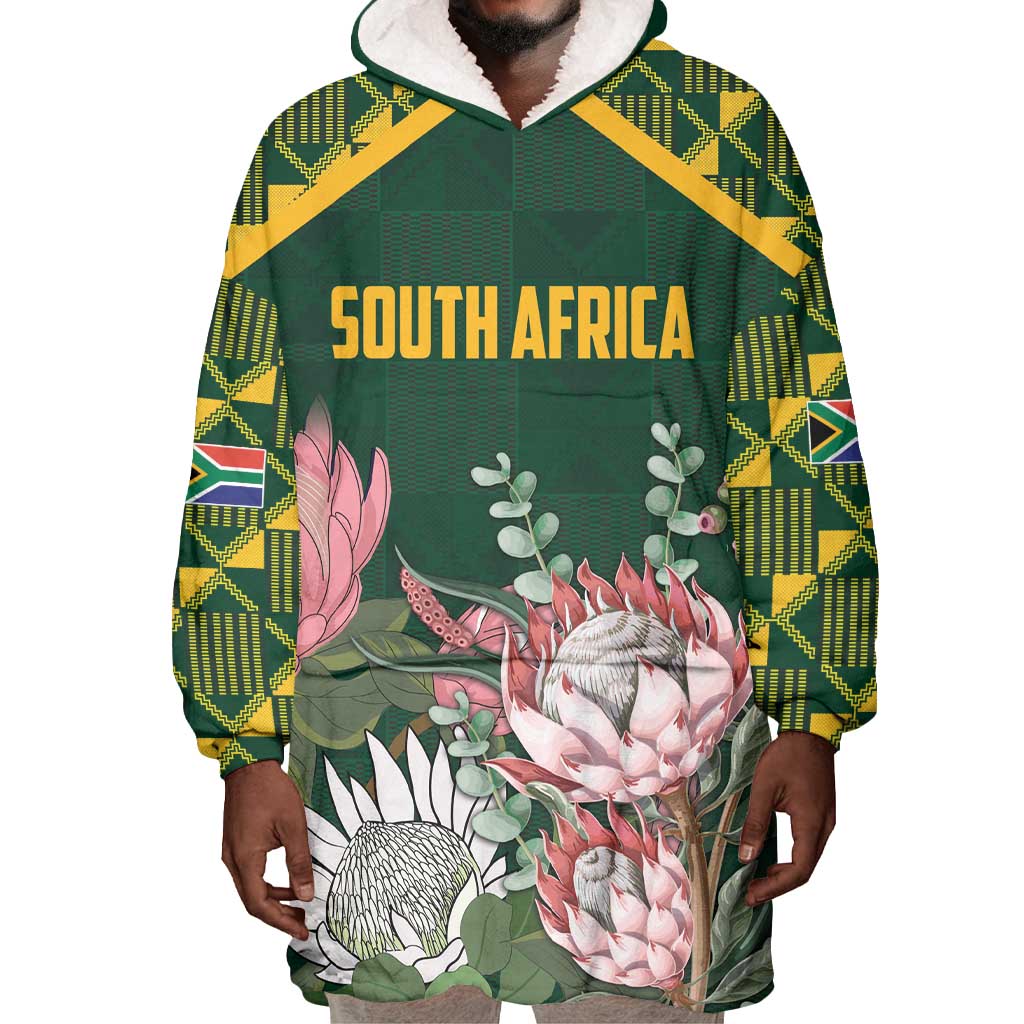 Personalized South Africa With Afro King Protea Wearable Blanket Hoodie Kente Patterns LT18