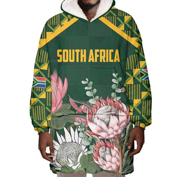 Personalized South Africa With Afro King Protea Wearable Blanket Hoodie Kente Patterns LT18