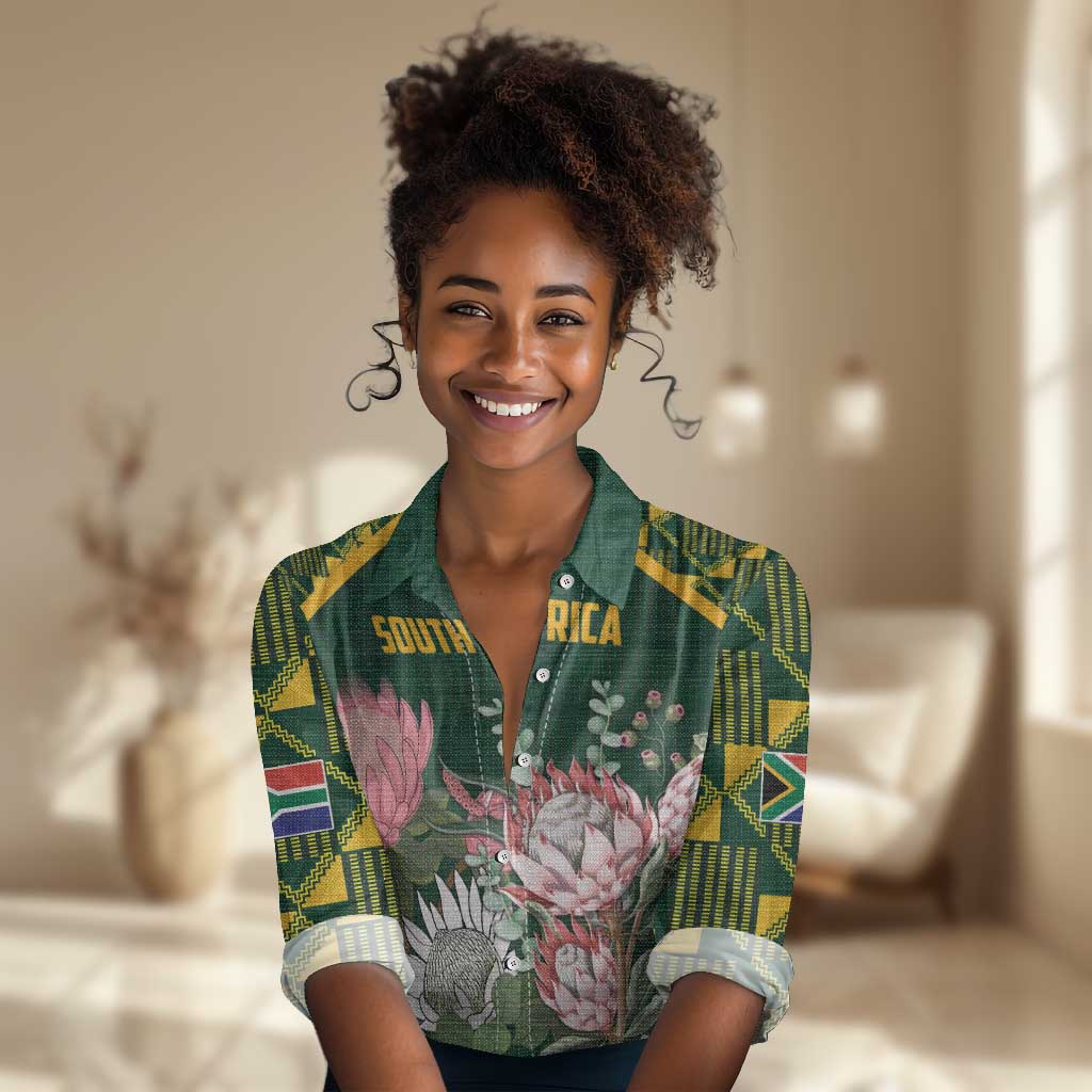 Personalized South Africa With Afro King Protea Women Casual Shirt Kente Patterns LT18