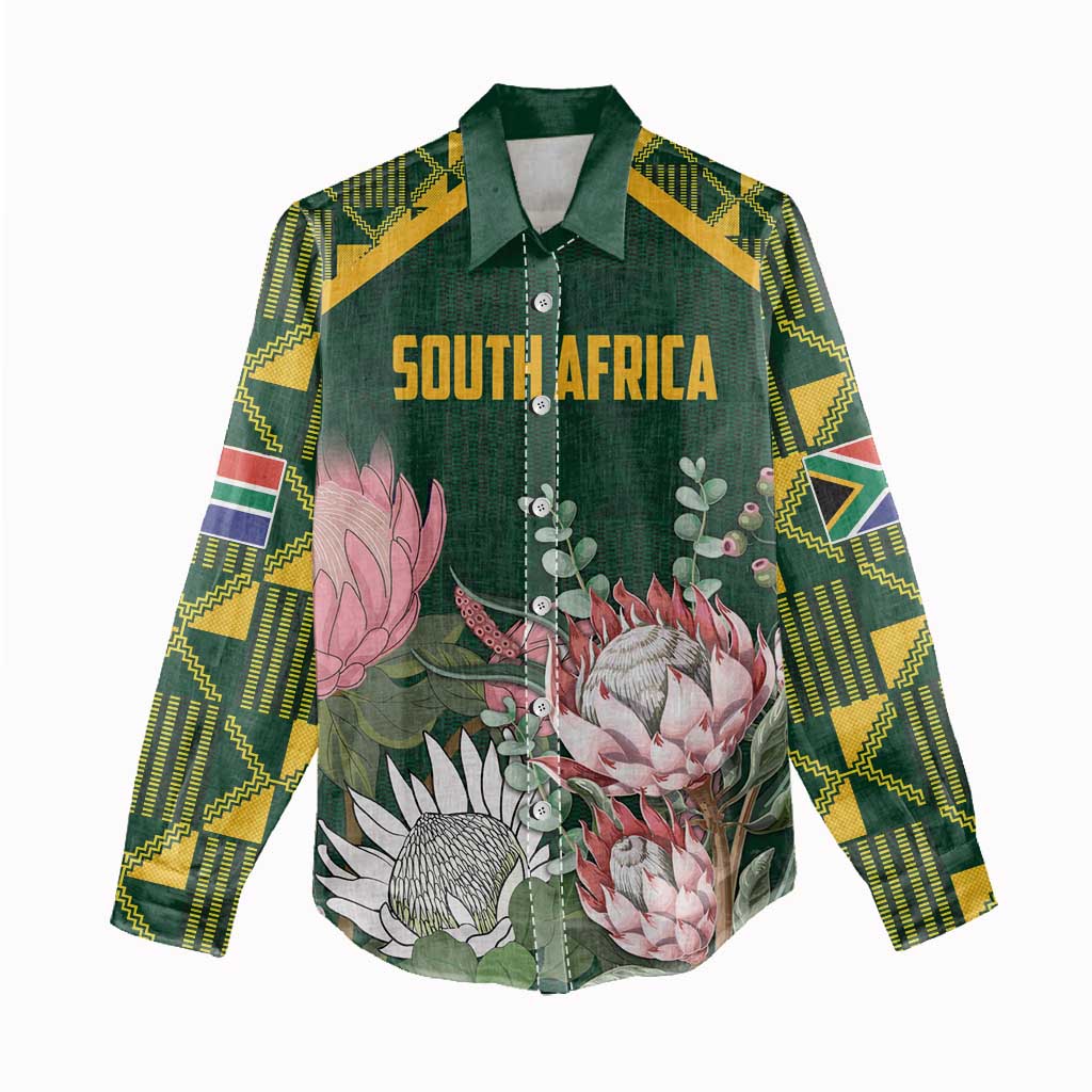 Personalized South Africa With Afro King Protea Women Casual Shirt Kente Patterns LT18
