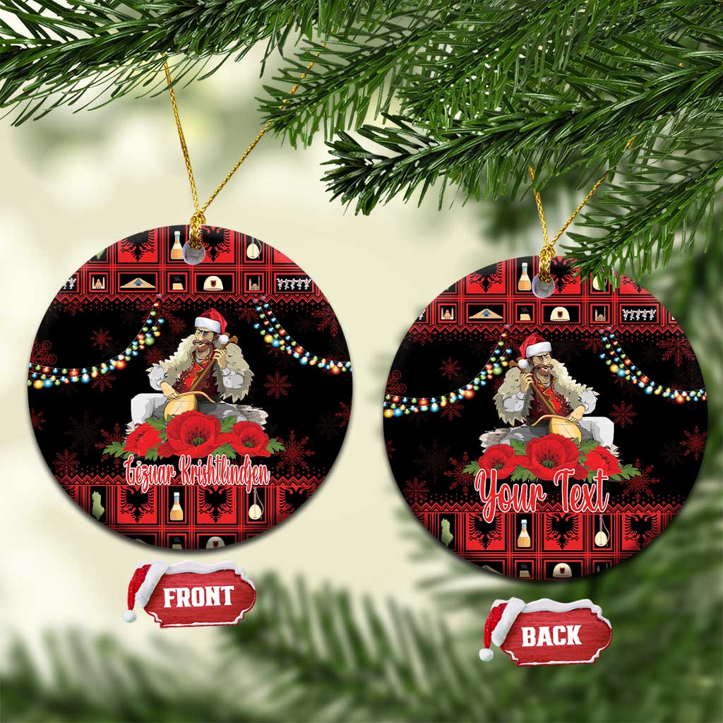 Personalized Albania Christmas Ceramic Ornament Albanian Man Playing Lahuta With Red Poppy LT18