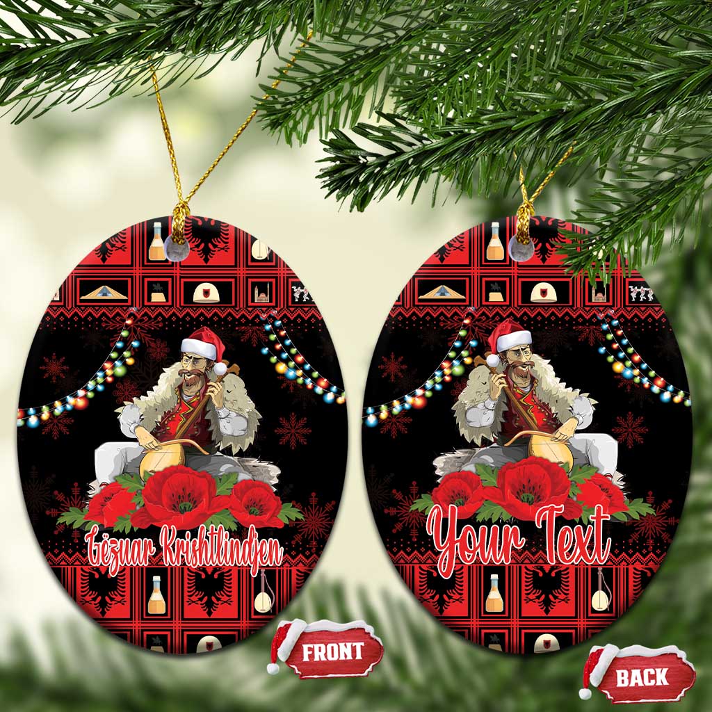 Personalized Albania Christmas Ceramic Ornament Albanian Man Playing Lahuta With Red Poppy LT18