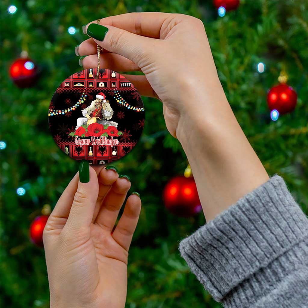 Personalized Albania Christmas Ceramic Ornament Albanian Man Playing Lahuta With Red Poppy LT18