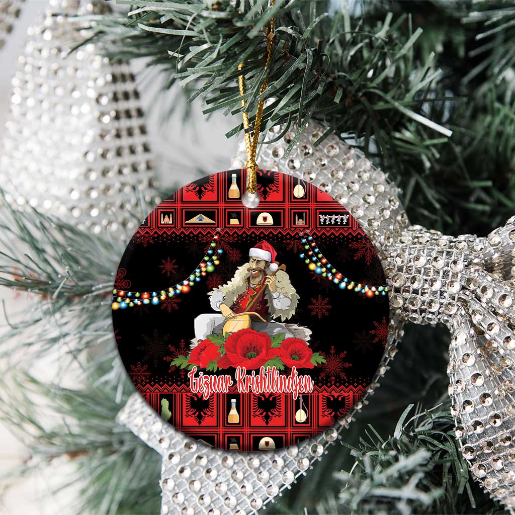 Personalized Albania Christmas Ceramic Ornament Albanian Man Playing Lahuta With Red Poppy LT18