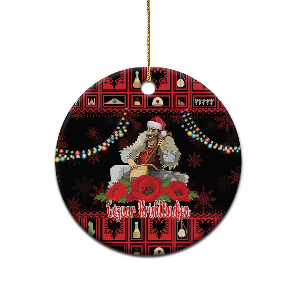 Personalized Albania Christmas Ceramic Ornament Albanian Man Playing Lahuta With Red Poppy LT18