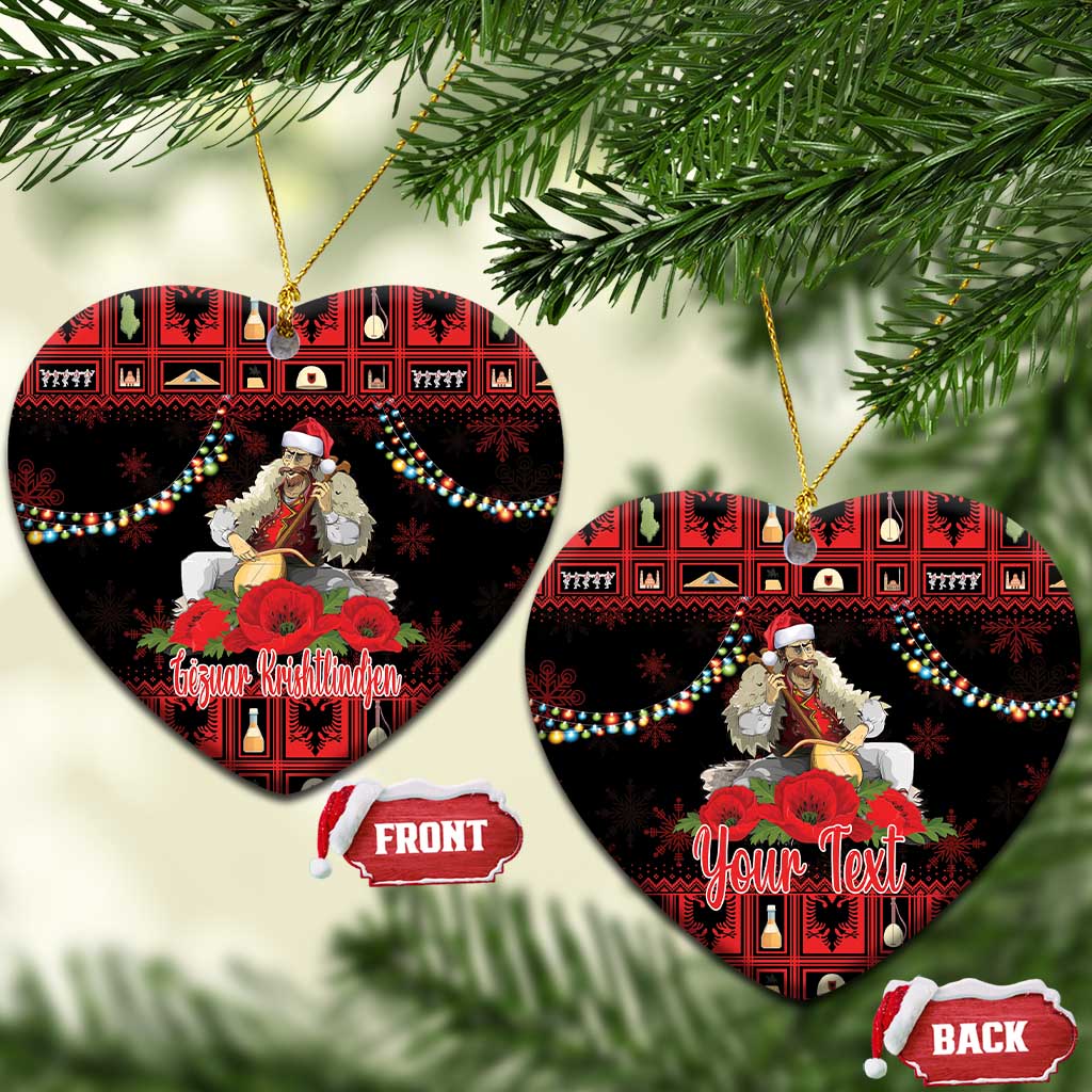 Personalized Albania Christmas Ceramic Ornament Albanian Man Playing Lahuta With Red Poppy LT18