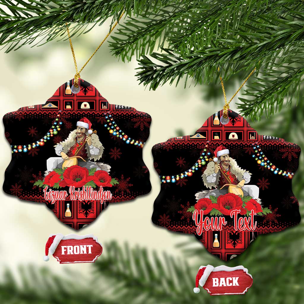 Personalized Albania Christmas Ceramic Ornament Albanian Man Playing Lahuta With Red Poppy LT18