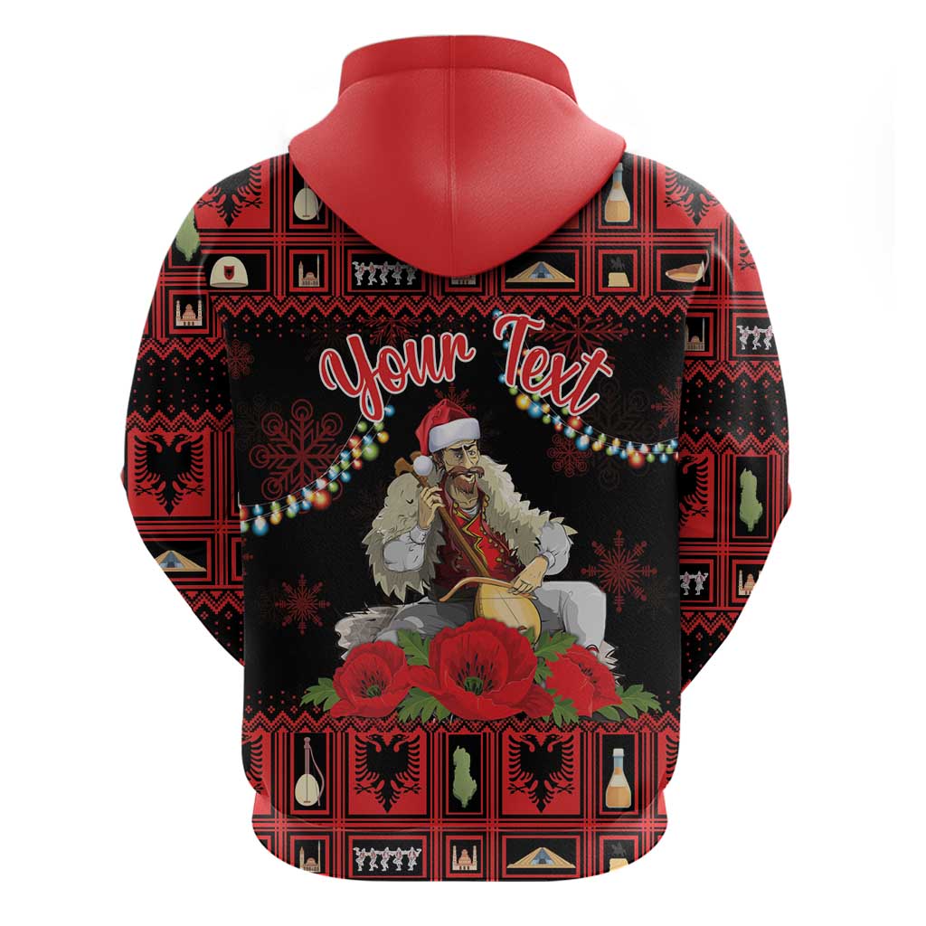 Personalized Albania Christmas Hoodie Albanian Man Playing Lahuta With Red Poppy LT18