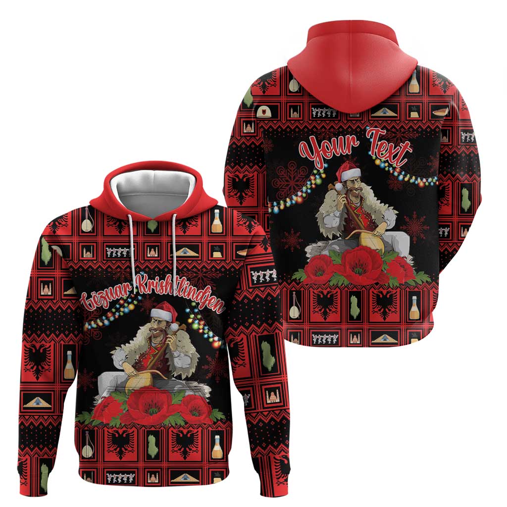 Personalized Albania Christmas Hoodie Albanian Man Playing Lahuta With Red Poppy LT18