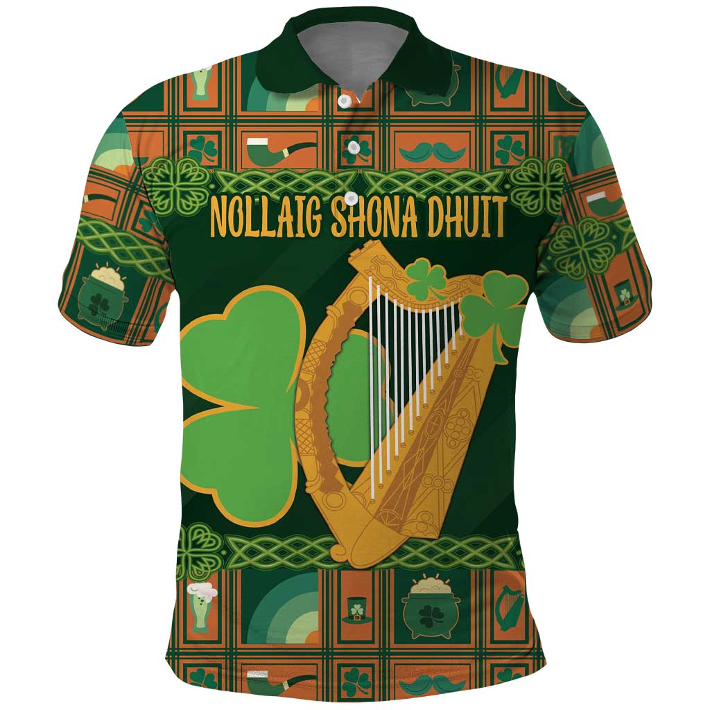 Personalized Ireland Christmas Polo Shirt Irish Harp With Lucky Shamrock LT18