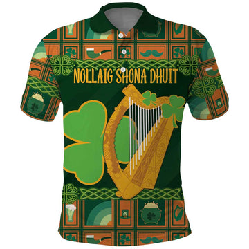 Personalized Ireland Christmas Polo Shirt Irish Harp With Lucky Shamrock LT18