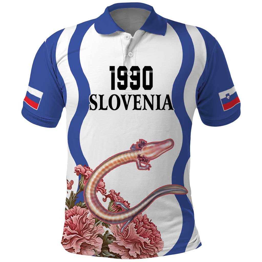 Custom Slovenia Independence Day Polo Shirt The Olm With Carnation Flowers LT18