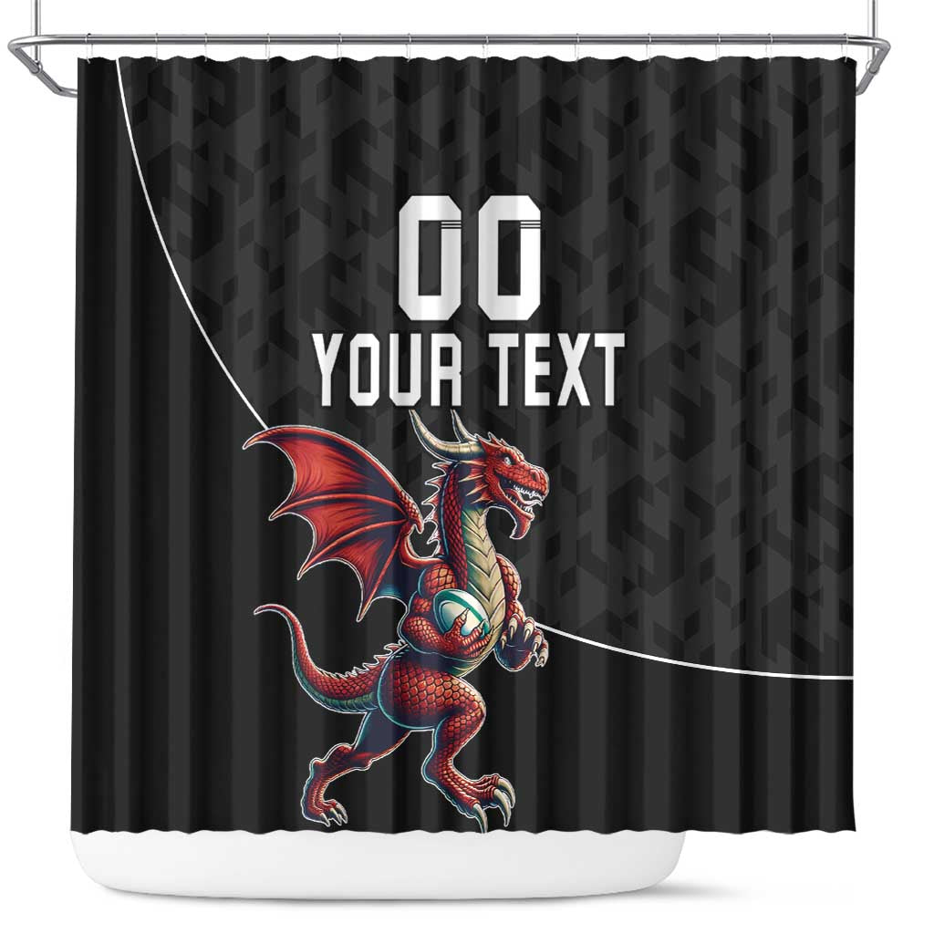 Custom Wales Rugby Shower Curtain Welsh Dragon Mascot Black Version LT18