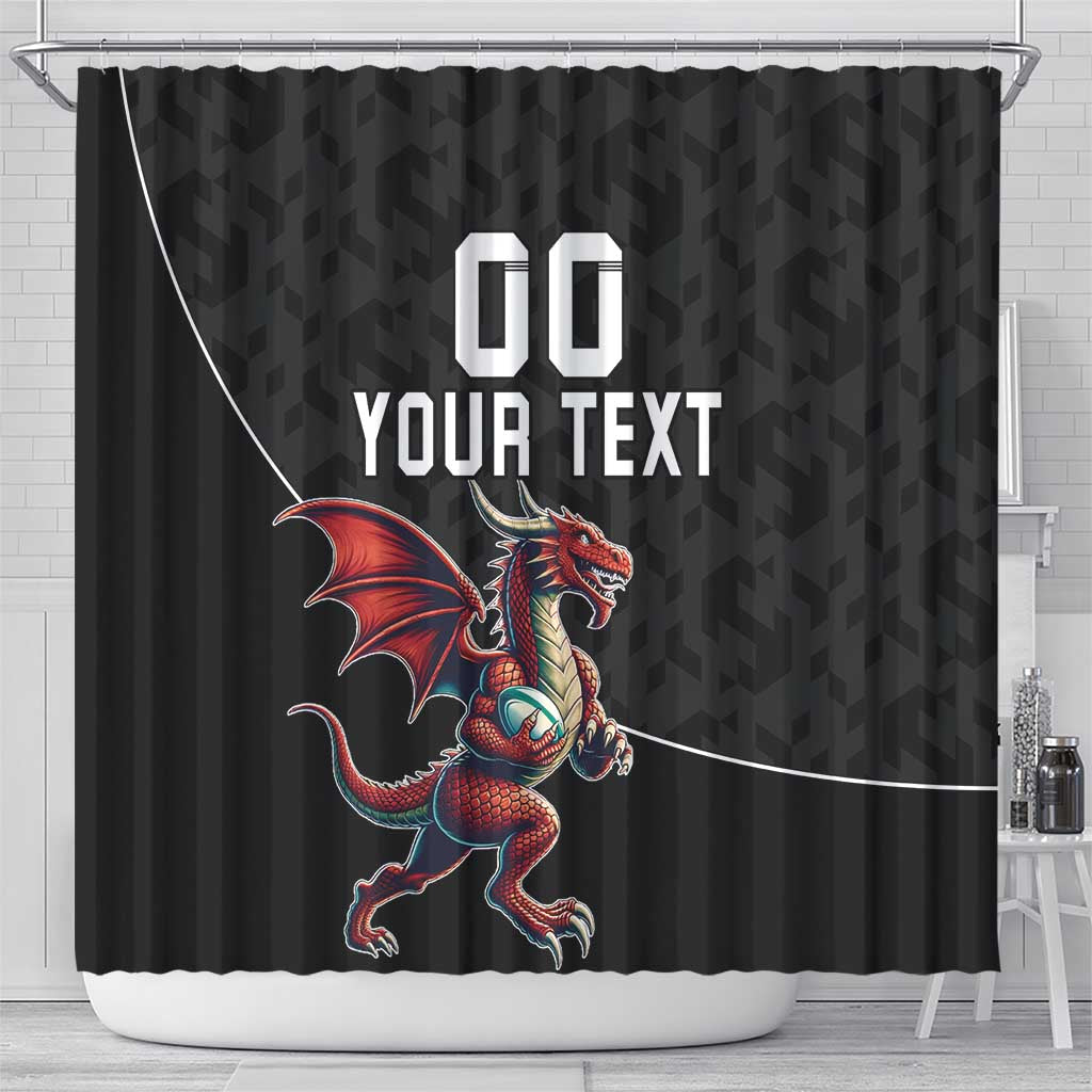 Custom Wales Rugby Shower Curtain Welsh Dragon Mascot Black Version LT18