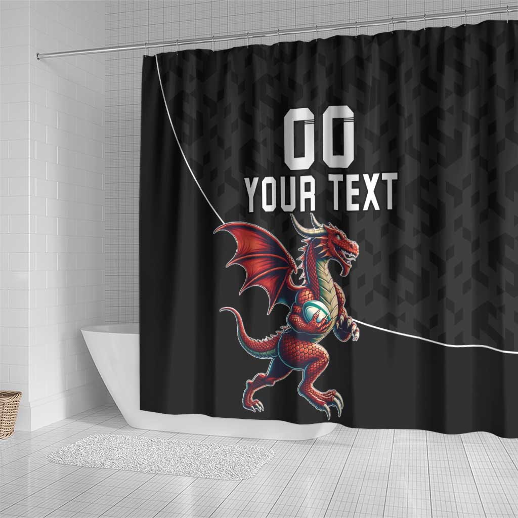 Custom Wales Rugby Shower Curtain Welsh Dragon Mascot Black Version LT18