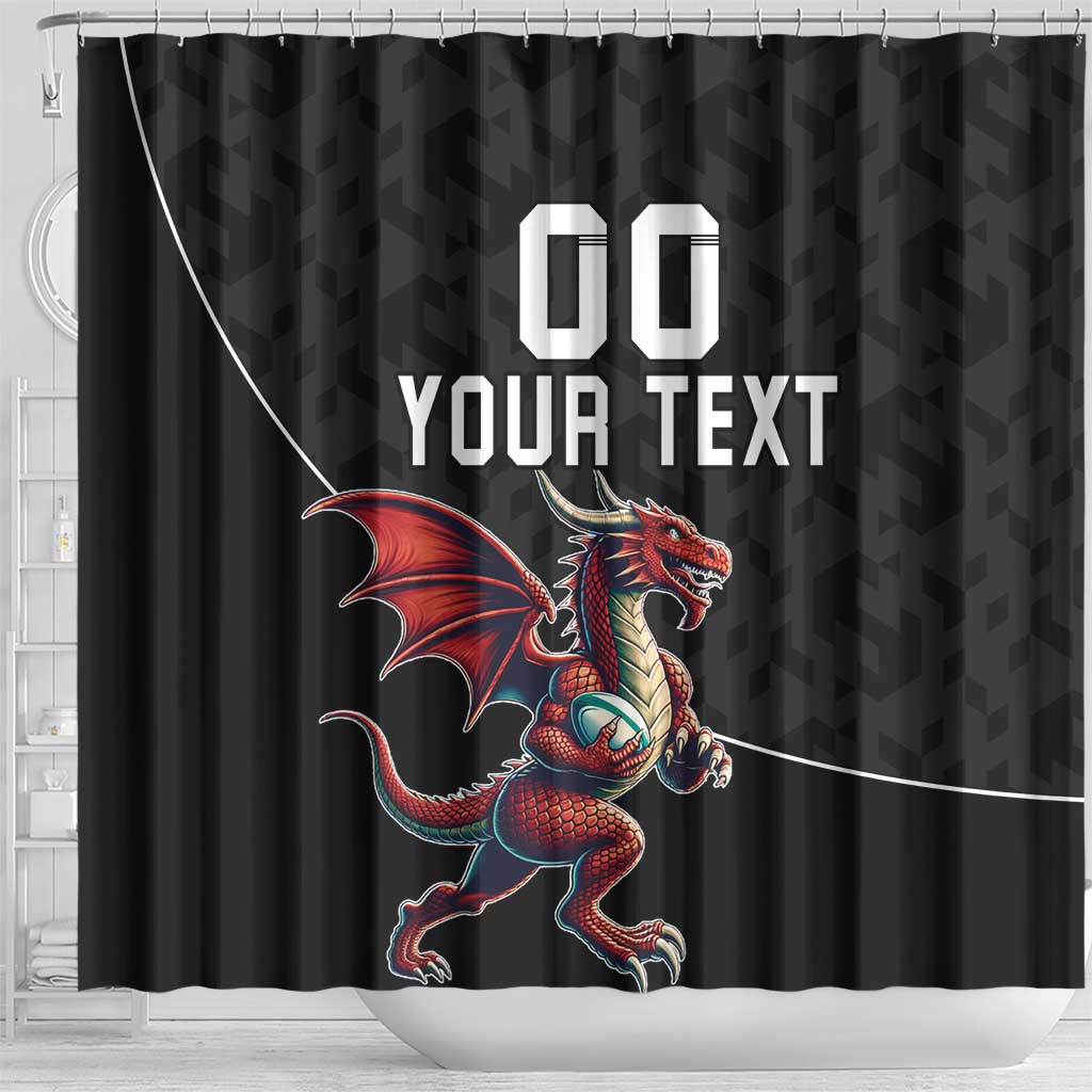 Custom Wales Rugby Shower Curtain Welsh Dragon Mascot Black Version LT18