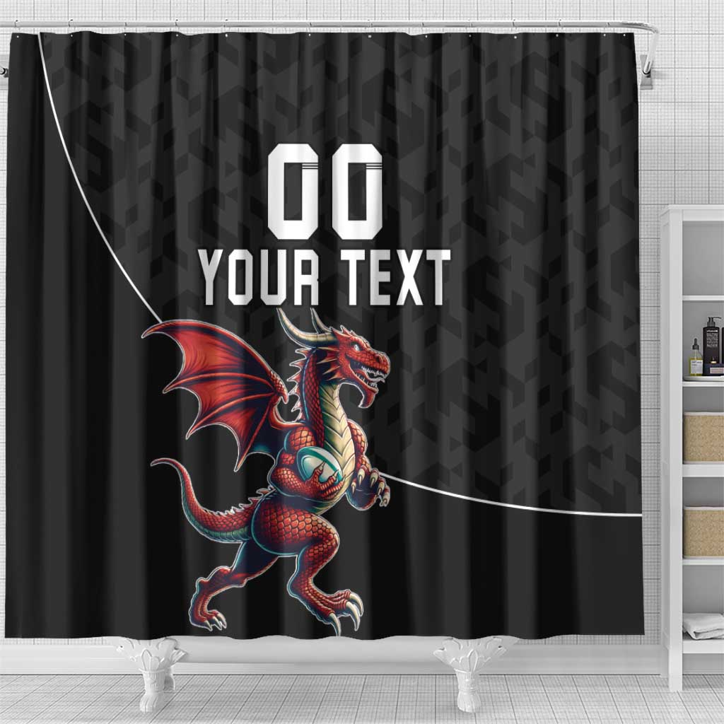 Custom Wales Rugby Shower Curtain Welsh Dragon Mascot Black Version LT18