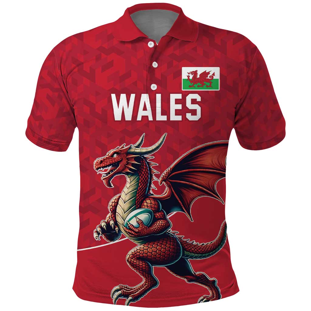 Custom Wales Rugby Polo Shirt Welsh Dragon Mascot Red Version LT18