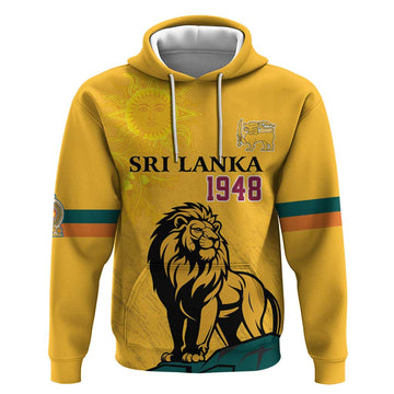 Personalized Sri Lanka Independence Day 1948 Hoodie Lion With Traditional Sun Face LT18