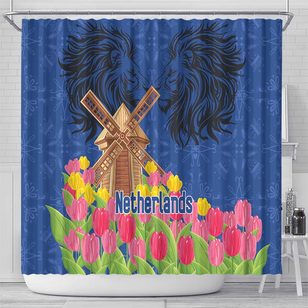 Netherlands Lion Shower Curtain Tulip And Windmill LT18