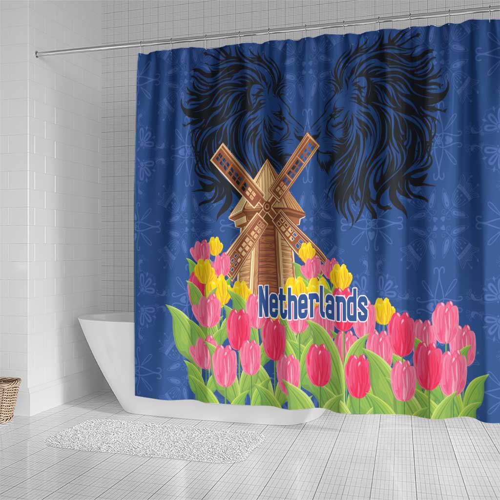 Netherlands Lion Shower Curtain Tulip And Windmill LT18