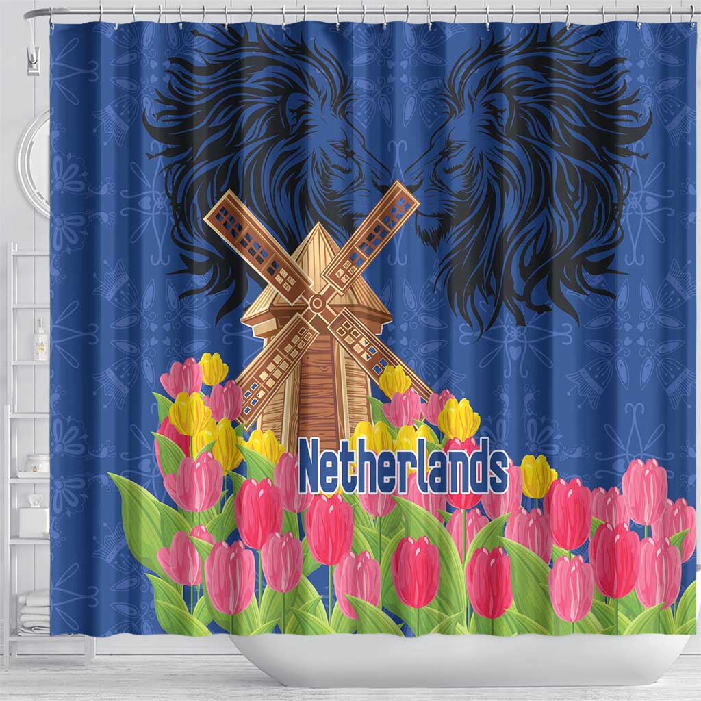 Netherlands Lion Shower Curtain Tulip And Windmill LT18