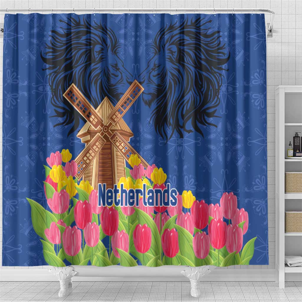 Netherlands Lion Shower Curtain Tulip And Windmill LT18