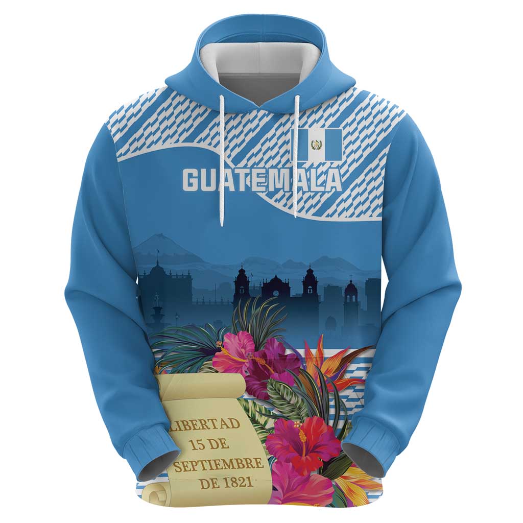 Personalized Guatemala Independence Day Hoodie With Tropical Flower LT18