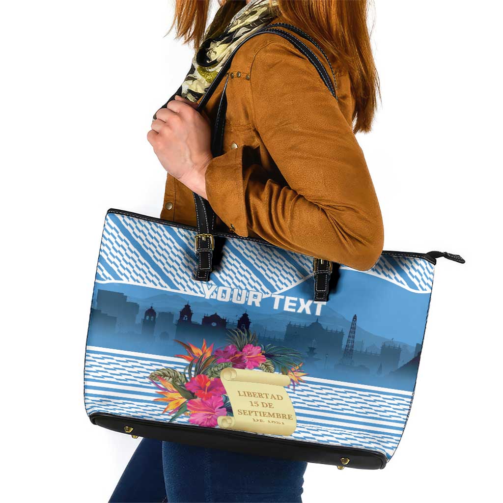 Personalized Guatemala Independence Day Leather Tote Bag With Tropical Flower LT18