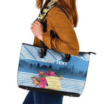 Personalized Guatemala Independence Day Leather Tote Bag With Tropical Flower LT18