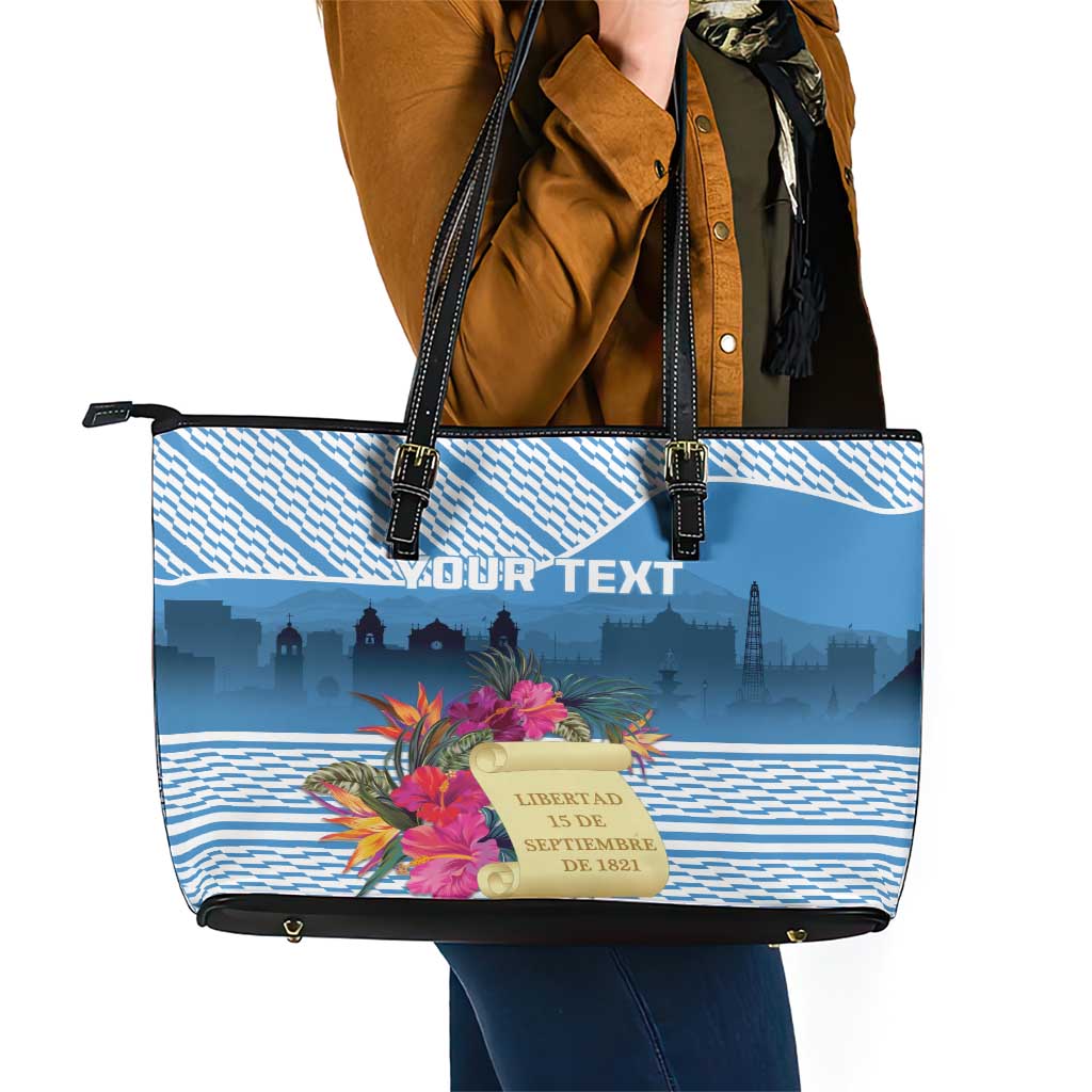 Personalized Guatemala Independence Day Leather Tote Bag With Tropical Flower LT18
