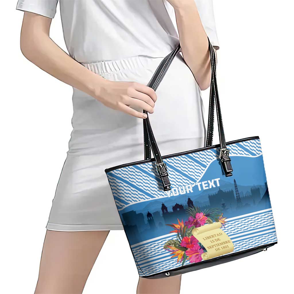 Personalized Guatemala Independence Day Leather Tote Bag With Tropical Flower LT18