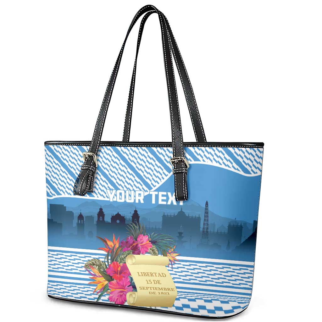 Personalized Guatemala Independence Day Leather Tote Bag With Tropical Flower LT18